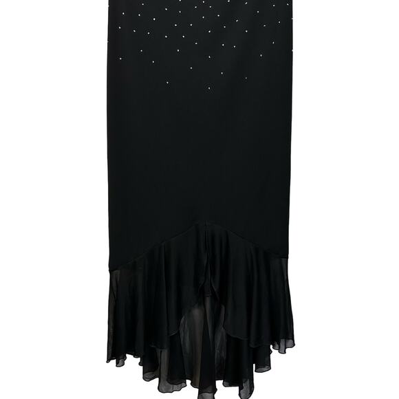 90s Vintage Taboo Sequin Embellished Black Ruffle High Low Midi Slip Dress Large - Picture 8 of 13